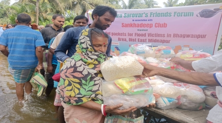 On 26th August,2026 distributing of 110 relief packets containing essential items for the affected people.