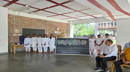 Shri Kesari ji Rania '60th Birthday celebrated with Children who greeted them with Sanskrit Sloka few children greeted HAPPY BIRTHDAY with Flute.