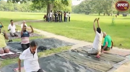 Prior to the plantation drive, participants took part in the regular yoga and pranayama session